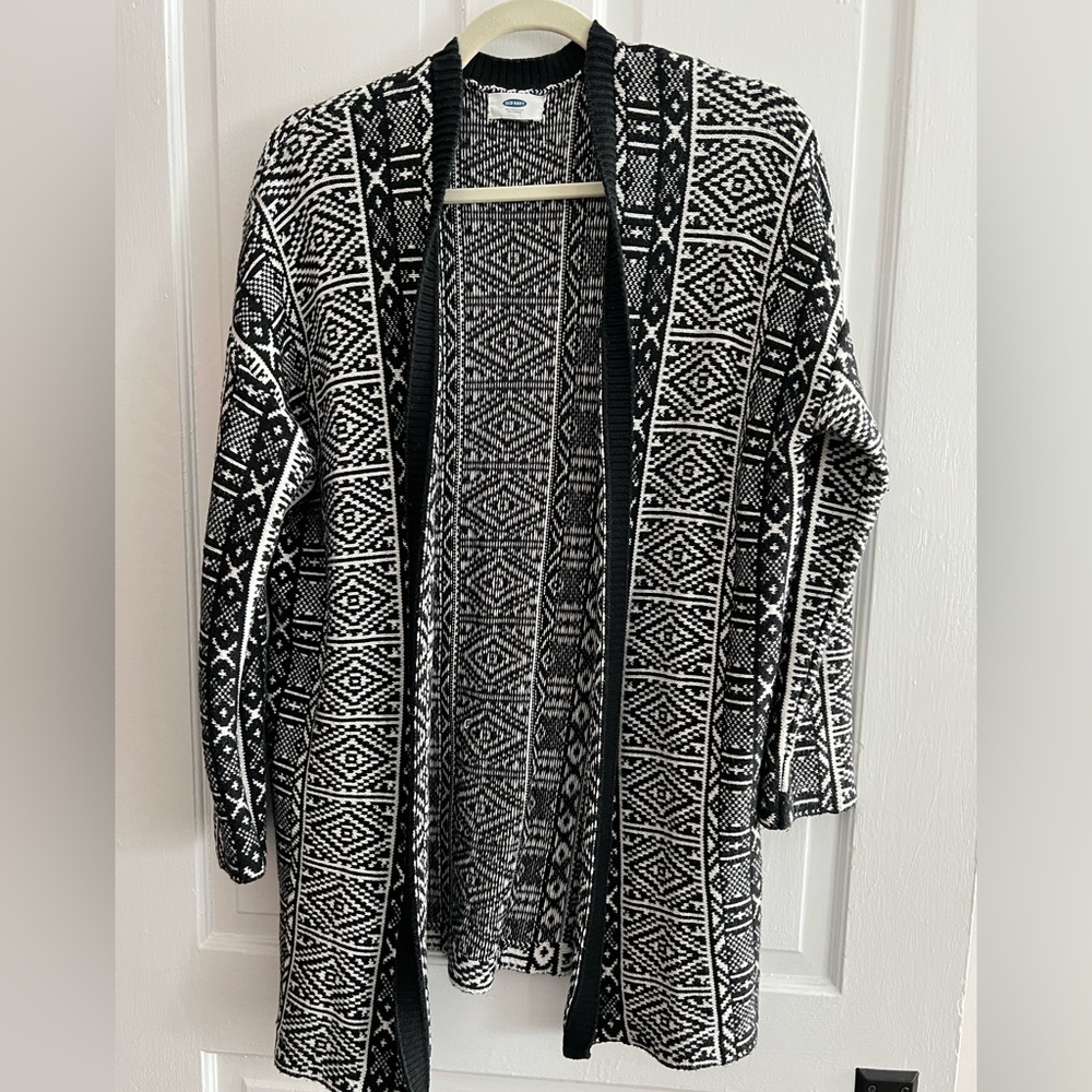 Old Navy Black White Aztec Cardigan-Large